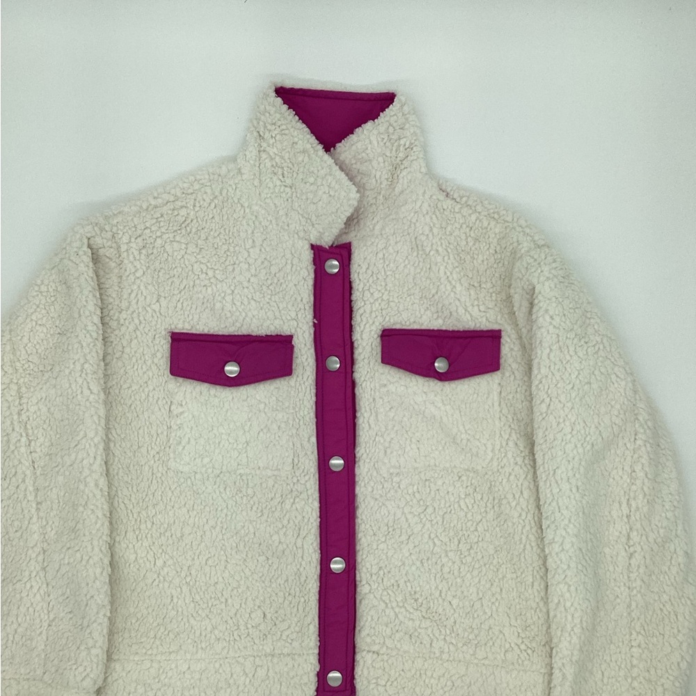 Epic Threads Cream Teddy Jacket with Magenta Trim NWT